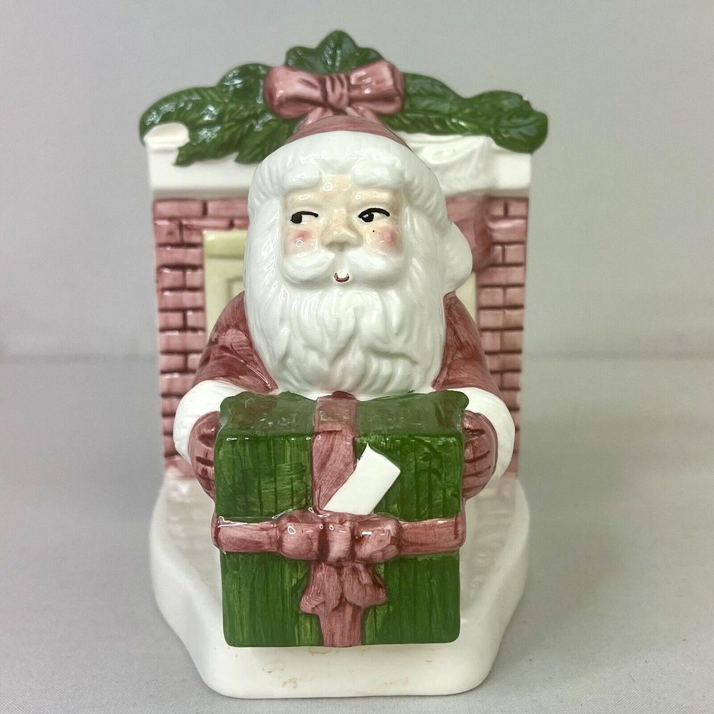 Lotus Santa Fireplace Present Bookend Christmas 7.5" Tall‎
